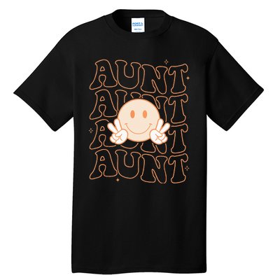 Retro Happy Face Aunt Groovy Smile Face Funny Auntie Tall T-Shirt