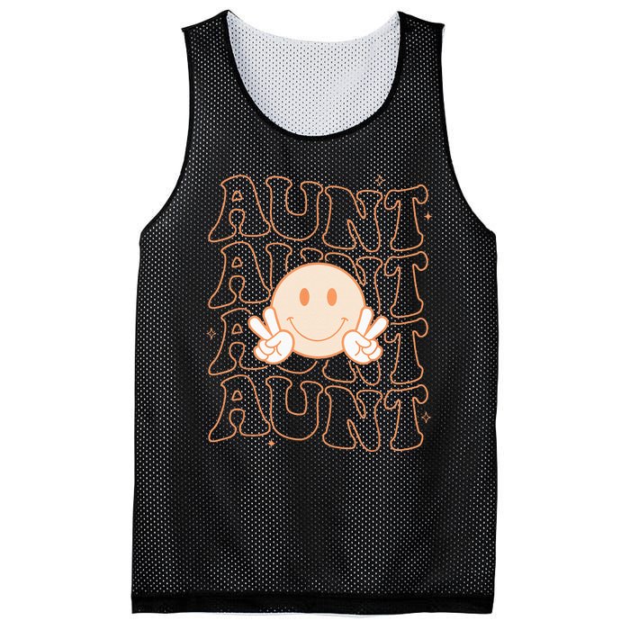 Retro Happy Face Aunt Groovy Smile Face Funny Auntie Mesh Reversible Basketball Jersey Tank