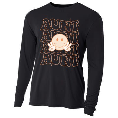 Retro Happy Face Aunt Groovy Smile Face Funny Auntie Cooling Performance Long Sleeve Crew