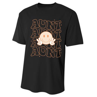 Retro Happy Face Aunt Groovy Smile Face Funny Auntie Performance Sprint T-Shirt