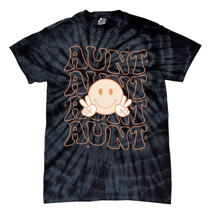 Retro Happy Face Aunt Groovy Smile Face Funny Auntie Tie-Dye T-Shirt