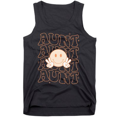 Retro Happy Face Aunt Groovy Smile Face Funny Auntie Tank Top