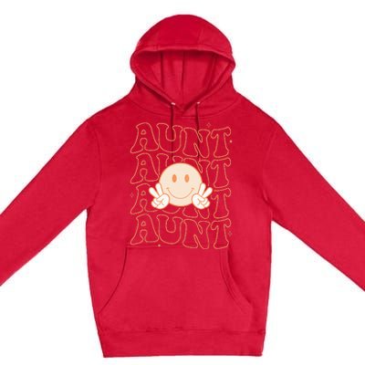 Retro Happy Face Aunt Groovy Smile Face Funny Auntie Premium Pullover Hoodie