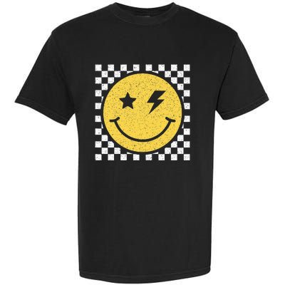 Retro Happy Face Checkered Pattern Smile Face Trendy Smiling Garment-Dyed Heavyweight T-Shirt