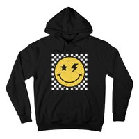 Retro Happy Face Checkered Pattern Smile Face Trendy Smiling Hoodie