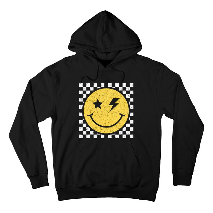 Retro Happy Face Checkered Pattern Smile Face Trendy Smiling Hoodie