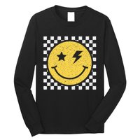 Retro Happy Face Checkered Pattern Smile Face Trendy Smiling Long Sleeve Shirt