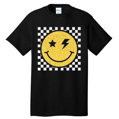 Retro Happy Face Checkered Pattern Smile Face Trendy Smiling Tall T-Shirt