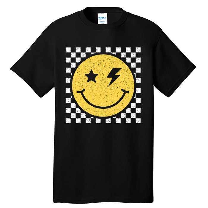 Retro Happy Face Checkered Pattern Smile Face Trendy Smiling Tall T-Shirt