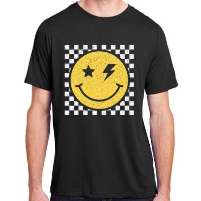 Retro Happy Face Checkered Pattern Smile Face Trendy Smiling Adult ChromaSoft Performance T-Shirt