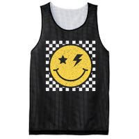 Retro Happy Face Checkered Pattern Smile Face Trendy Smiling Mesh Reversible Basketball Jersey Tank