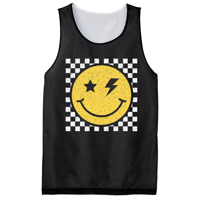 Retro Happy Face Checkered Pattern Smile Face Trendy Smiling Mesh Reversible Basketball Jersey Tank