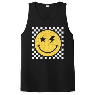 Retro Happy Face Checkered Pattern Smile Face Trendy Smiling PosiCharge Competitor Tank