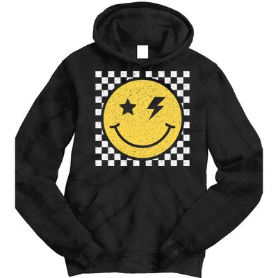 Retro Happy Face Checkered Pattern Smile Face Trendy Smiling Tie Dye Hoodie