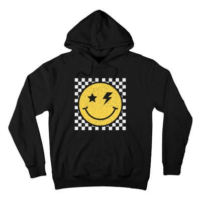 Retro Happy Face Checkered Pattern Smile Face Trendy Smiling Tall Hoodie