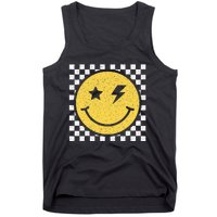 Retro Happy Face Checkered Pattern Smile Face Trendy Smiling Tank Top