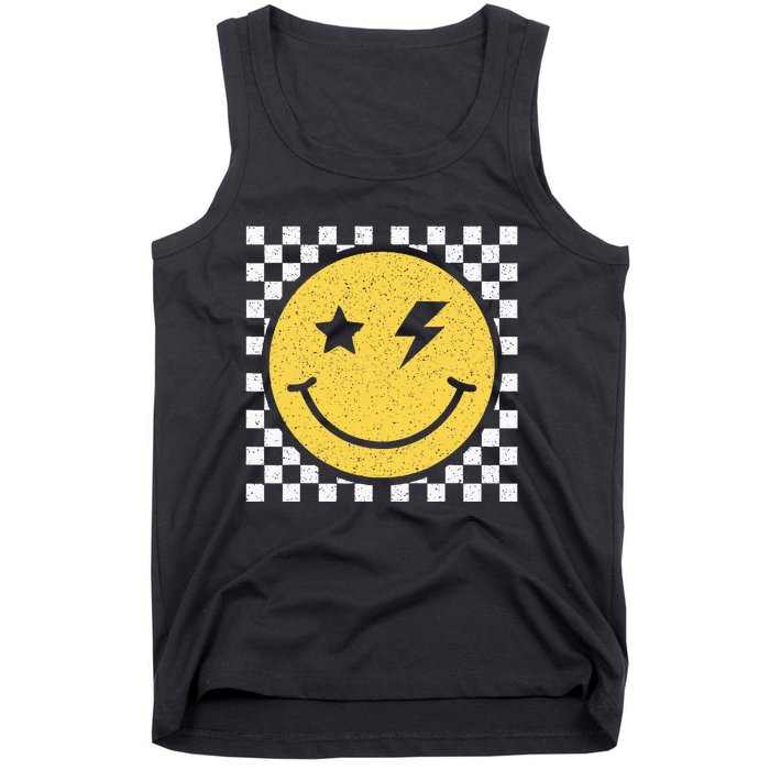 Retro Happy Face Checkered Pattern Smile Face Trendy Smiling Tank Top