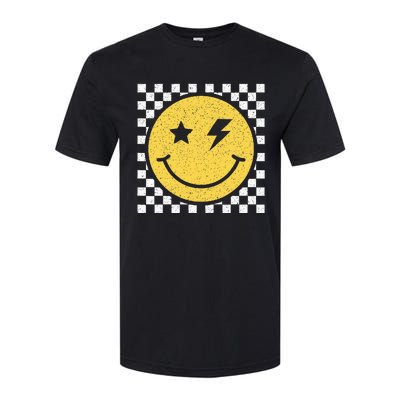 Retro Happy Face Checkered Pattern Smile Face Trendy Smiling Softstyle CVC T-Shirt