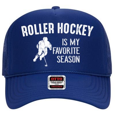 Roller Hockey Favorite Season Vintage Gift High Crown Mesh Back Trucker Hat