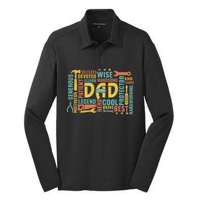 Retro Happy FatherS Day Dad Tools Best Dad Ever Silk Touch Performance Long Sleeve Polo