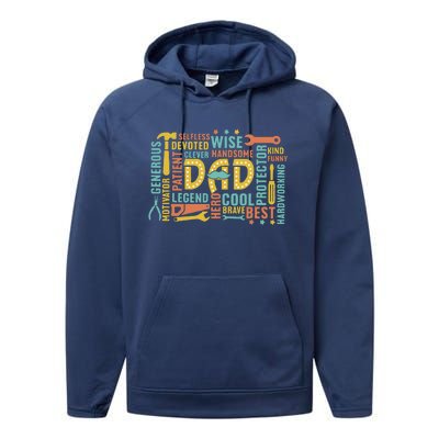 Retro Happy FatherS Day Dad Tools Best Dad Ever Performance Fleece Hoodie