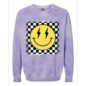 Retro Happy Face Checkered Pattern Smile Face Trendy Colorblast Crewneck Sweatshirt