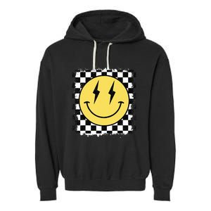 Retro Happy Face Checkered Pattern Smile Face Trendy Garment-Dyed Fleece Hoodie