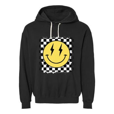 Retro Happy Face Checkered Pattern Smile Face Trendy Garment-Dyed Fleece Hoodie