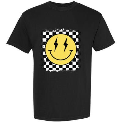 Retro Happy Face Checkered Pattern Smile Face Trendy Garment-Dyed Heavyweight T-Shirt