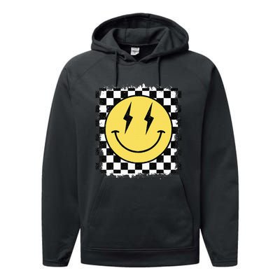 Retro Happy Face Checkered Pattern Smile Face Trendy Performance Fleece Hoodie