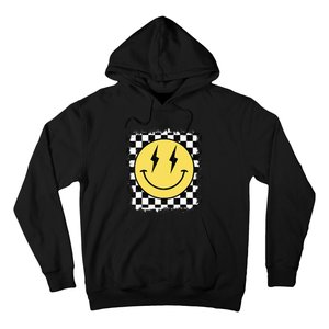 Retro Happy Face Checkered Pattern Smile Face Trendy Hoodie