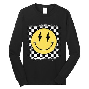 Retro Happy Face Checkered Pattern Smile Face Trendy Long Sleeve Shirt