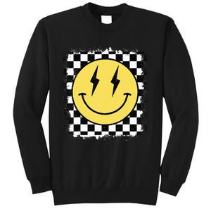 Retro Happy Face Checkered Pattern Smile Face Trendy Sweatshirt