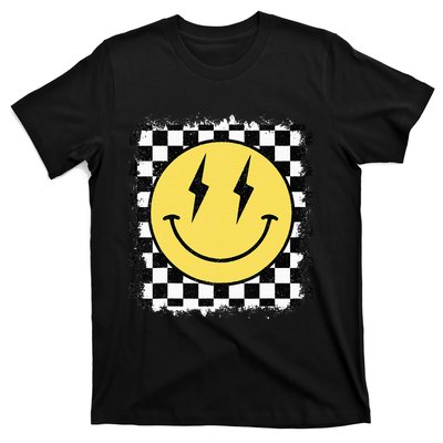 Retro Happy Face Checkered Pattern Smile Face Trendy T-Shirt