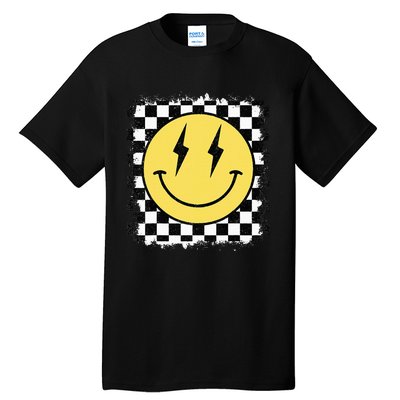 Retro Happy Face Checkered Pattern Smile Face Trendy Tall T-Shirt