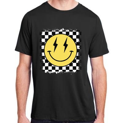 Retro Happy Face Checkered Pattern Smile Face Trendy Adult ChromaSoft Performance T-Shirt