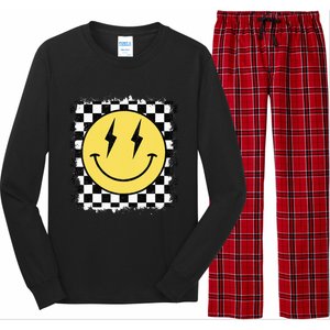 Retro Happy Face Checkered Pattern Smile Face Trendy Long Sleeve Pajama Set