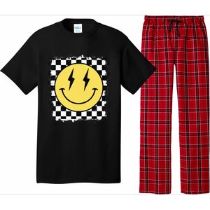 Retro Happy Face Checkered Pattern Smile Face Trendy Pajama Set