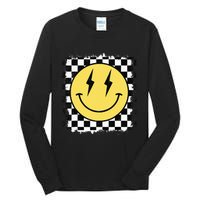 Retro Happy Face Checkered Pattern Smile Face Trendy Tall Long Sleeve T-Shirt