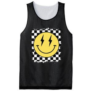 Retro Happy Face Checkered Pattern Smile Face Trendy Mesh Reversible Basketball Jersey Tank