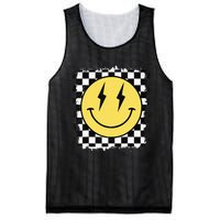 Retro Happy Face Checkered Pattern Smile Face Trendy Mesh Reversible Basketball Jersey Tank