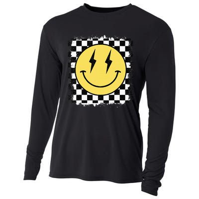 Retro Happy Face Checkered Pattern Smile Face Trendy Cooling Performance Long Sleeve Crew