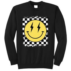 Retro Happy Face Checkered Pattern Smile Face Trendy Tall Sweatshirt