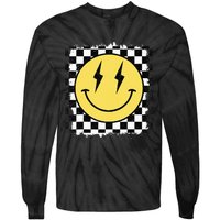 Retro Happy Face Checkered Pattern Smile Face Trendy Tie-Dye Long Sleeve Shirt