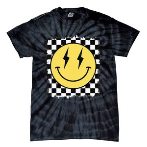 Retro Happy Face Checkered Pattern Smile Face Trendy Tie-Dye T-Shirt