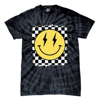 Retro Happy Face Checkered Pattern Smile Face Trendy Tie-Dye T-Shirt