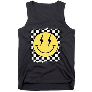 Retro Happy Face Checkered Pattern Smile Face Trendy Tank Top