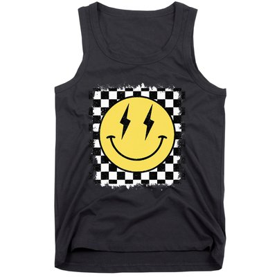 Retro Happy Face Checkered Pattern Smile Face Trendy Tank Top