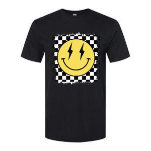 Retro Happy Face Checkered Pattern Smile Face Trendy Softstyle CVC T-Shirt