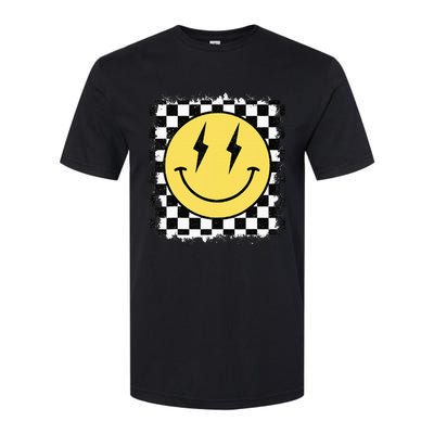 Retro Happy Face Checkered Pattern Smile Face Trendy Softstyle CVC T-Shirt